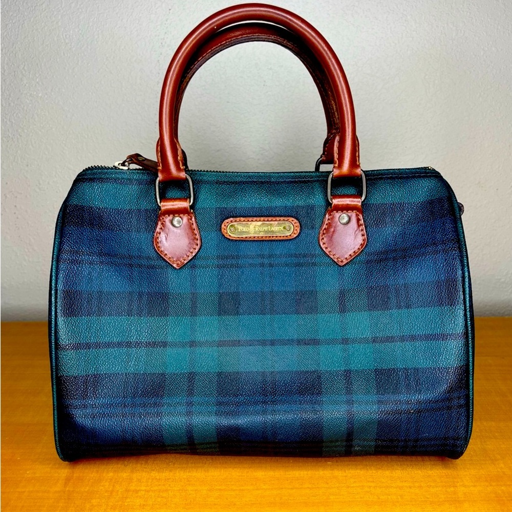 Polo Ralph Lauren Plaid Coated Canvas & Leather Purse